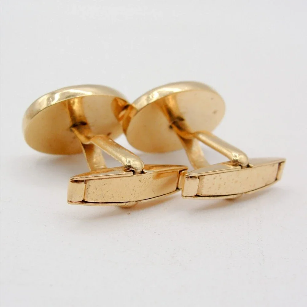 Vintage Gold Tone Jade Cufflinks Oval Green Stone Patented Retro MCM Classic